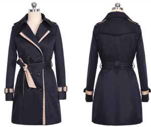 Womens Trench Coat Belt Double Breasted Overcoat Long Outwear Windbreaker Jacket