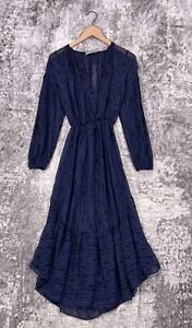 Vince Dress XS Womens Blue Silk Long Sleeve A Line Midi / Maxi