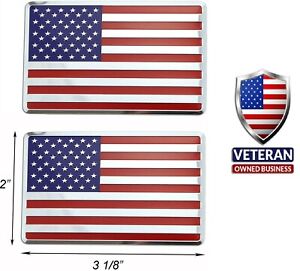 SET OF 2-ALUMINUM American Flag Emblem Auto Truck Decal Badge Sticker Patriotic