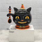 Johanna Parker Spooky Grinning Black Cat Halloween Bowl With Lid & Spoon New