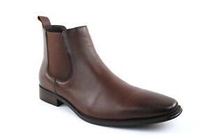 Genuine Leather Men's Dark Brown Chelsea Boots Almond Toe Leather Lining AZAR