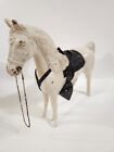Vintage Painted Cast Metal Horse Collectible Figure Silver Colored 10in Chipped