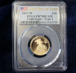 2021 W Type 1 Gold Eagle T-1 Proof $10 1/4oz PCGS PF70 Deep Cameo FDOI First Day