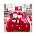 100% Cotton Girls Bedding, Hello Kitty Themed Comforter Set with Flat Sheet