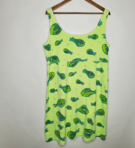 Fresh Produce Womens Vintage Green Fish Sleeveless Tank Dress Size XL Beach