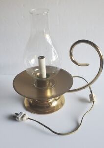 Brass Chamber Candlestick Lamp W/ Curled Handle Vintage With Non- Polarized Plug