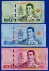 Thailand Set of 3 - 20, 50 & 100 Baht  (2018), P-135 to 137  UNC Notes