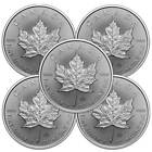 Lot of 5 - 2024 $5 Silver Canadian Maple Leaf 1 oz BU