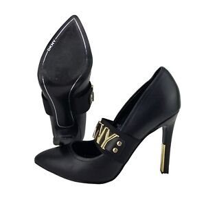 DKNY Genevieve Black & Gold Tone Stiletto Pump Heels Women's 7.5M High 3