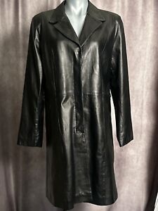 Black Leather Trench Coat Made In France Peausserie Des Yvelines Size 48