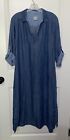 Chico's 3 (16) Pencil Maxi Denim Chambray Dress Button Front 3/4 Sleeves Tencel