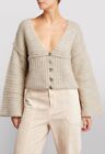 CULT GAIA RUTA RIBBED BEIGE KNITTED MOHAIR WOOL CARDIGAN V NECK LONG SLEEVES