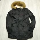 Levi Jacket Womens Medium Black Full Zip Sherpa Lined Nylon Shell Coat