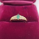 Vintage 14kt Yellow Gold Marquise Cut Emerald & Diamond  Ring Size 8.5
