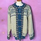 DALE of NORWAY Clasp Cardigan Sweater Nordic Snowflake 52 L Olympia Pattern Blue