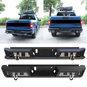 For 2015-2020 Ford F150 Steel Rear Bumper Black With LED Lights & D-Rings (For: 2020 F-150 XLT)