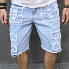 Men's Frayed Jeans Ripped Loose Denim Shorts Distressed Street Casual Half Pants
