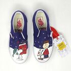 Vans Peanuts Charlie Tree Kids 2.5 Classic Slip On Christmas Shoes New