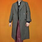 Vintage Long Wool Overcoat Trench Coat Knit Houndstooth Check Pattern Retro 80s