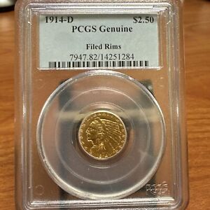 1914-D $2.5 Indian Head Gold Coin PCGS Genuine - Filed Rms