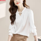 Elegant Korean Women Spring Satin OL Business Workwear Career Shirts Tops Blouse