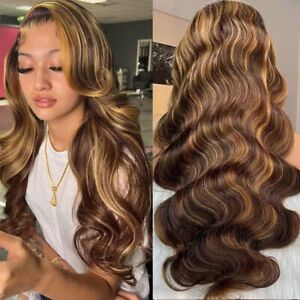 4/27 Ombre Highlight Body Wave Wig Human Hair HD Lace Front Wig with Small Knots