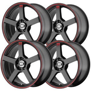(Set-4) Motegi MR116 FS5 15x6.5 4x100/4x108 +40mm Black/Red Wheels Rims 15