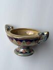 Lusterware Cloisonne Pedestal Bowl Trinket Dish  W/handles Blue Gold Italy 3414