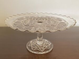 Vintage Clear Glass 8” Pedestal Cake Stand Ruffled Edge