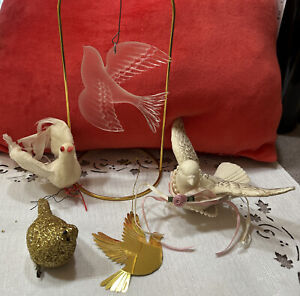 Vintage Birds Christmas Ornaments Mixed  Lot Of Five