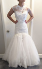 Alfred Angelo 2454 Lace Tulle Mermaid Wedding Dress High Neck Open Back XS/S