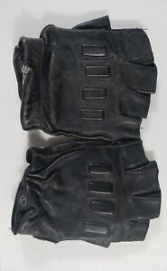 Black Fingerless Quality Leather Palm in Gel Gloves For Motorcycle Bikerse Club