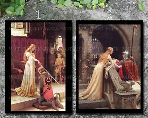 Edmund Leighton art photo repro 5x7 lot Accolade God Speed medieval knight queen