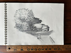 Antique Still Life 1940s ORIGINAL Sketchbook Pencil Drawing CAR Auto Landscape