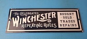 Vintage Winchester Porcelain Repeating Rifles Ammo Gun Sales Gas Oil Pump Sign