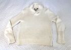 VINTAGE Ralph Lauren Polo Sweater Mens M Ivory V Neck Collared Linen Cotton