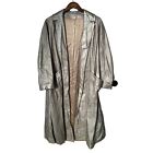 Vintage Metallic Open Front Leather Trench Swing Coat Women XL Long Union Made