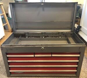 VTG 1975 Craftsman 6 Drawer Tool Chest Cabinet 65272 Red Gray No Key FREE S&H