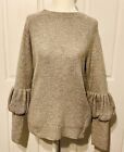 Magaschoni Gray 100% Cashmere Sweater with Puff Sleeve Accents Size L