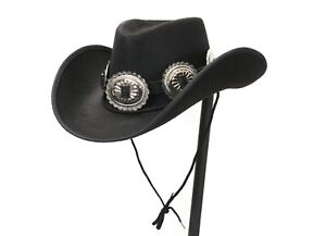 Cowboy Hat With Large Oval Concho Leather Band Steampunk Costume Top Hat Cosplay