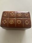 MADE IN ITALY WOOD CALF LEATHER PLAYING CARD BOX DOUBLE DECK CARD HOLDER