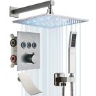 Thermostatic Brushed Nickel Shower Faucet Set LED 12