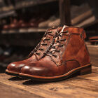 High Men's Leather Shoes Dress Business Working Brown Male Boots Lace-up