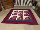 Handmade Quilt Wall Hanging Grandmother’s Fan Hand Quilted 38” x 39” Signed 1992