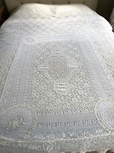 Antique Normandy & Alencon  Lace Double Bedspread & Pillow Cover YY310