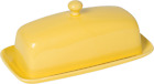 Now Designs Stoneware Rectangle Butter Dish with Lid, Lemon Yellow 4.5