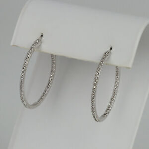 Large 10k White Gold, Diamond Women's Hoop Earrings