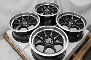 Kudo Racing Faze 15x7 4x100 4x114.3 Black w/Polish Lip Wheels Rims Corolla Yaris