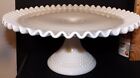 Vintage Fenton Milk Glass Hobnail Large Ruffled Edge Pedestal Cake Plate 12.5