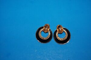 Vintage Costume Jewelry black & Gold Tone Clip on Earrings